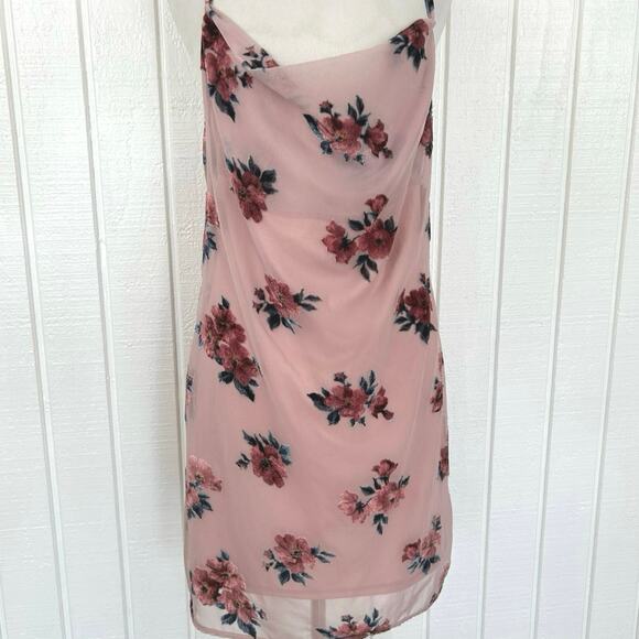 American Eagle Women Sleeveless Mini Pink Slip Dress Fairy Coquette Roses Medium - Picture 4 of 10